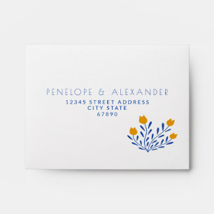 Scandi Folk Flowers in Blue and Yellow Wedding RSV Envelope