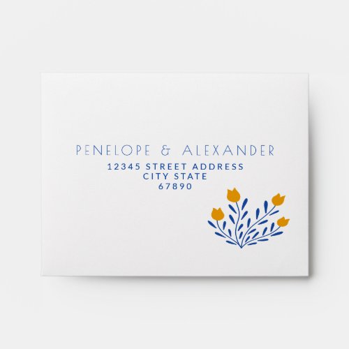 Scandi Folk Flowers in Blue and Yellow Wedding RSV Envelope