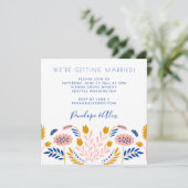 Scandi Folk Flowers in Blue Casual Square Wedding  Invitation (Standing Front)
