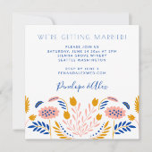 Scandi Folk Flowers in Blue Casual Square Wedding  Invitation (Front)