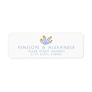 Scandi Folk Flowers in Blue Yellow Return Address Label