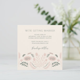 Scandi Folk Flowers Pink Sage Romantic Wedding Invitation