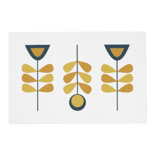 Scandi Garden Triplet - Retro Floral Mustard Navy Placemat