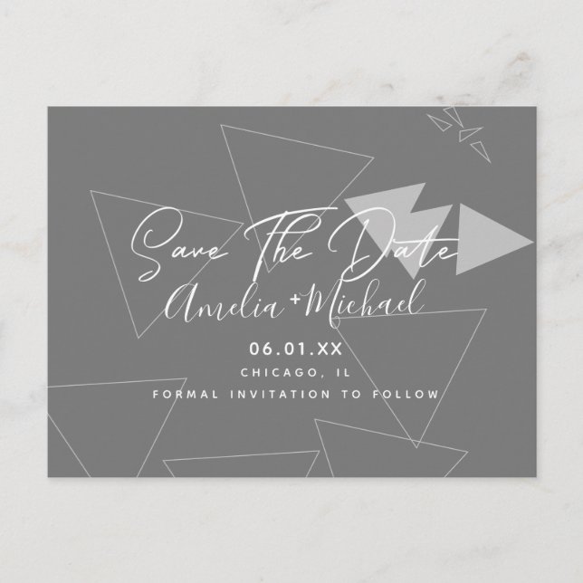 Scandi Geometrical Shapes Gray Save the Date Postcard (Front)