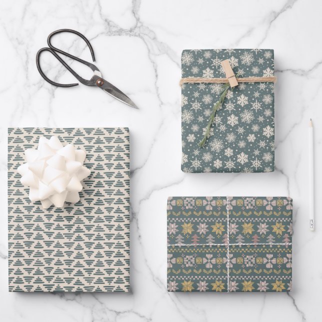 Scandi green Christmas set Wrapping Paper Sheets (Front)