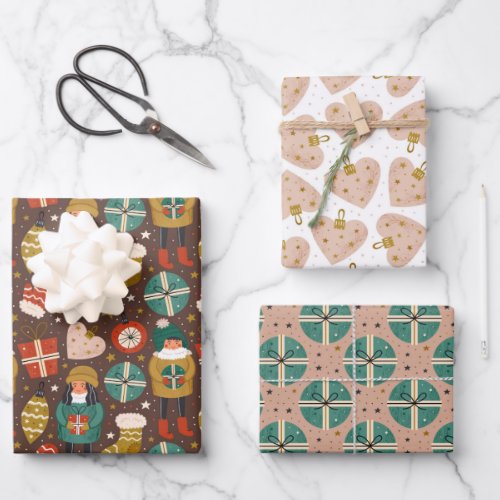 Scandi Holiday Patterns Cute Wrapping Paper Sheets