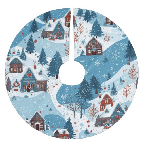 Scandi Inspired Christmas Village  Brushed Polyester Tree Skirt