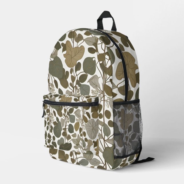 Scandi Leaf Flow Printed Backpack (Back Corner Right)