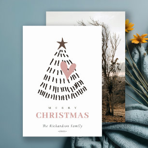 Scandi Minimal Blush Heart Christmas Tree Photo Holiday Card