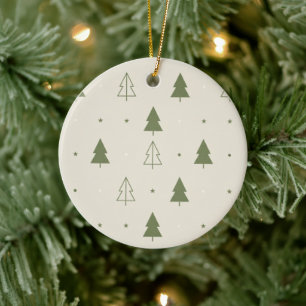 Scandi Minimalist Trees Pattern Christmas Decor Ceramic Ornament