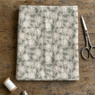 Scandi Modern Daisy Floral Soft Beige & Green Fabric
