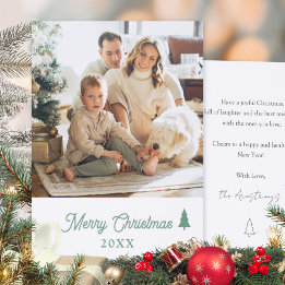 Scandi Monochrome Sage Green Christmas Tree Letterpress Photo Cards