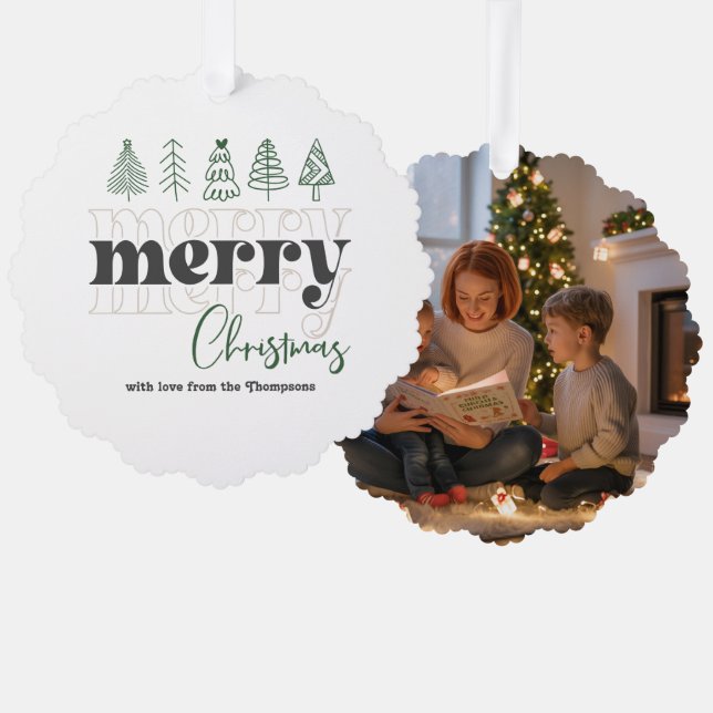 Scandi Neutral Scribbles Merry Christmas Keepsake Ornament Card (Front/Back)