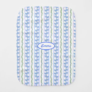 Scandi Nordi Blue Birds Stripe Red Yellow Flowers Baby Burp Cloth