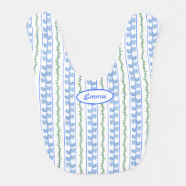 Scandi Nordic Blue Bird Stripe Baby Bib