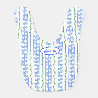 Scandi Nordic Blue Bird Stripe Baby Bib