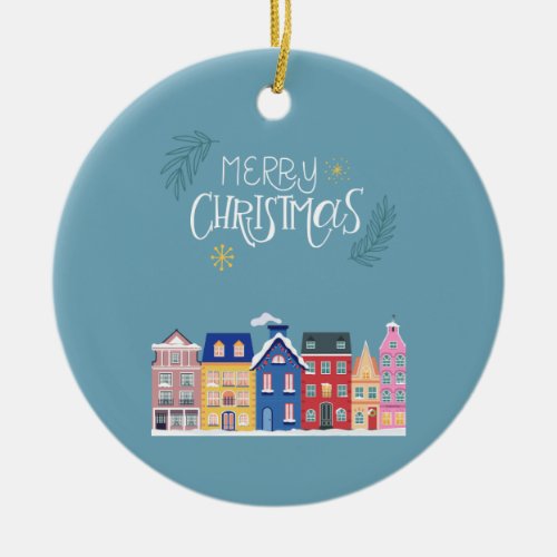 Scandi Nordic Houses Blue Christmas Decoration