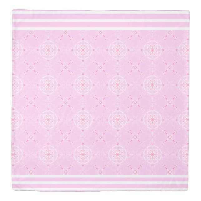 Scandi Pattern with Stripes Pink and White Duvet C Cover (Front)