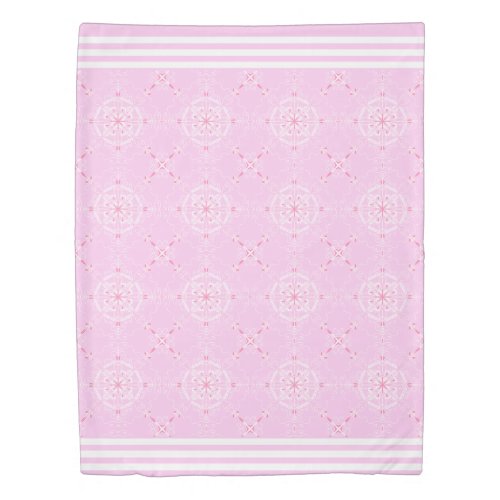 Scandi Pattern with Stripes Pink and White Duvet Cover