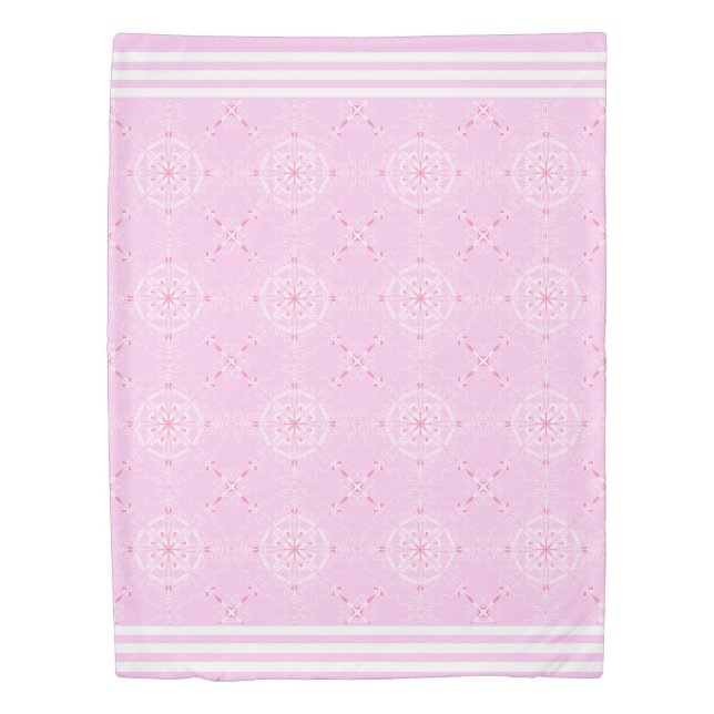 Scandi Pattern with Stripes Pink and White Duvet Cover (Front)