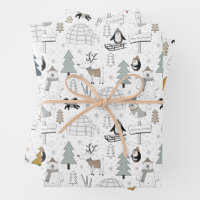 Happy Holidays Pinguin White Rose Gold Black Wrapping Paper, Zazzle