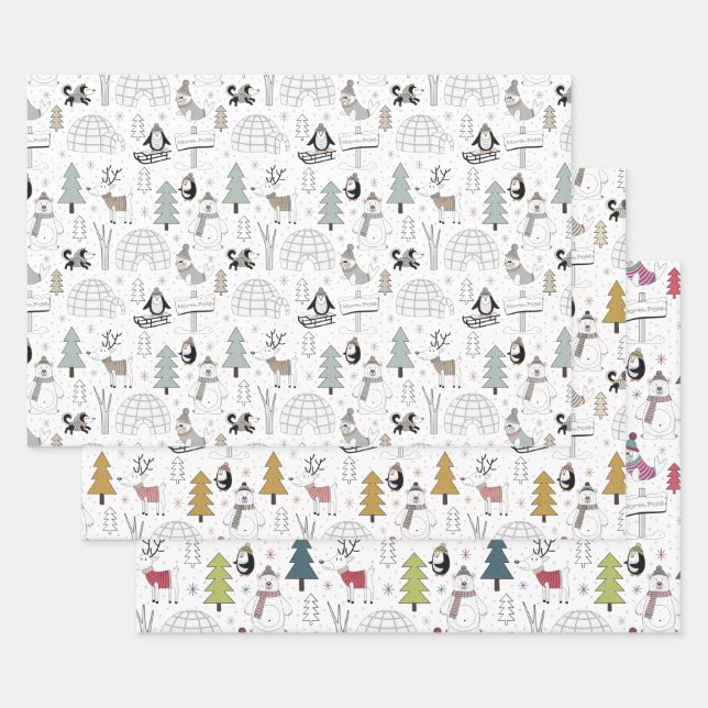 Scandi Penguin Winter Wonderland Christmas Holiday Wrapping Paper Sheets (Set)
