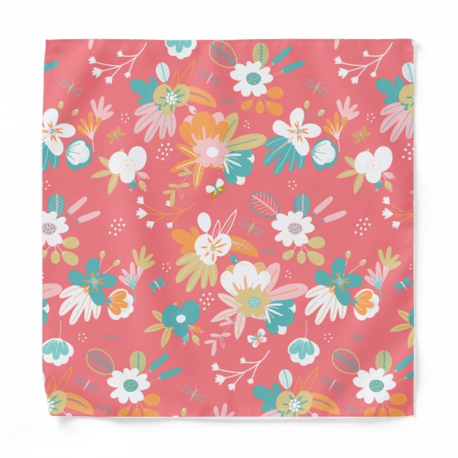 Scandi pretty fun floral themed dog bandana (Front)