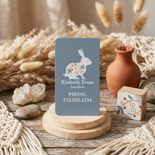 SCANDI Rabbit Floral Navy Babysitter QR Code Business Card