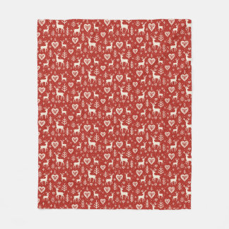 Scandi Reindeer Hearts Fleece Blanket