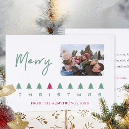 Scandi Sage Cranberry Trees Family Christmas Letterpress Photo Cards