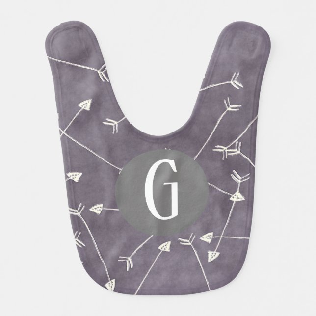 Scandi, slate grey monogrammed baby bib (Front)