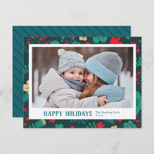 Scandi Style Mod Festive Green Family Photo Holiday Card