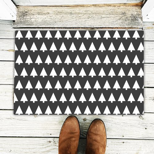 Scandi Tree Pattern  Minimalist Black and White Doormat