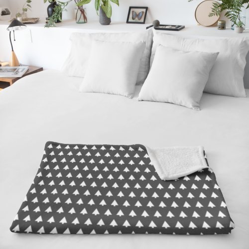 Scandi Tree Pattern  Minimalist Black and White Sherpa Blanket