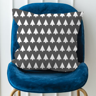 Scandi Tree Pattern   Minimalist Black and White Throw Pillow