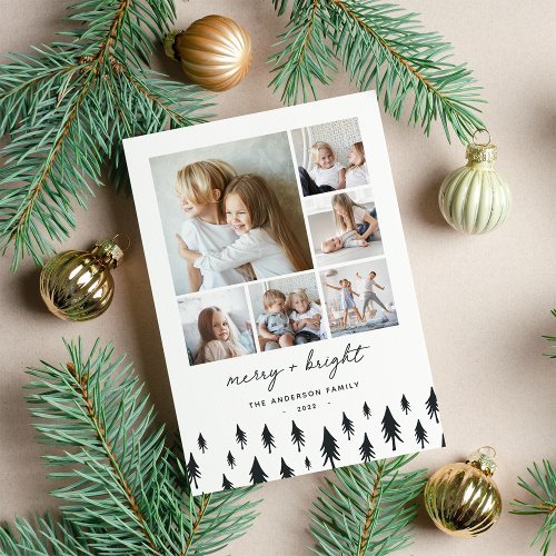 Scandi Trees  Modern Minimalist Photo Collage Holiday Card