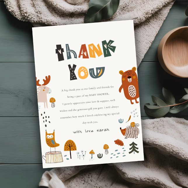 Scandi Wild Tropical Woodland Animals Baby Shower Thank You Card (Creator Uploaded)