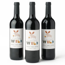 Scandi Wild Tropical Woodland Animals Baby Shower Wine Label