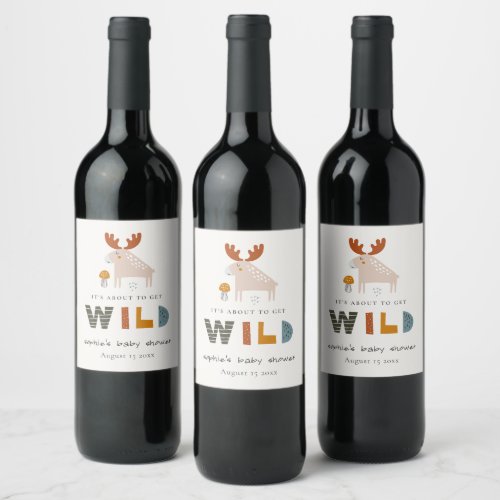 Scandi Wild Tropical Woodland Animals Baby Shower Wine Label