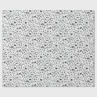 Scandi Winter Forest with Animals in Black White Wrapping Paper
