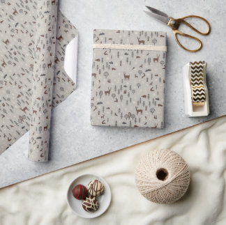 Scandi Winter Forest with Animals in Warm Neutrals Wrapping Paper