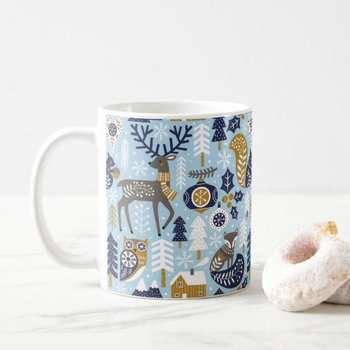 Scandi Woodland Animals Blue Christmas  Coffee Mug