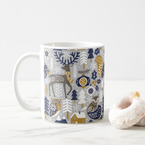 Scandi Woodland Animals Gray Christmas  Coffee Mug