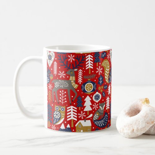 Scandi Woodland Animals Red Christmas  Coffee Mug