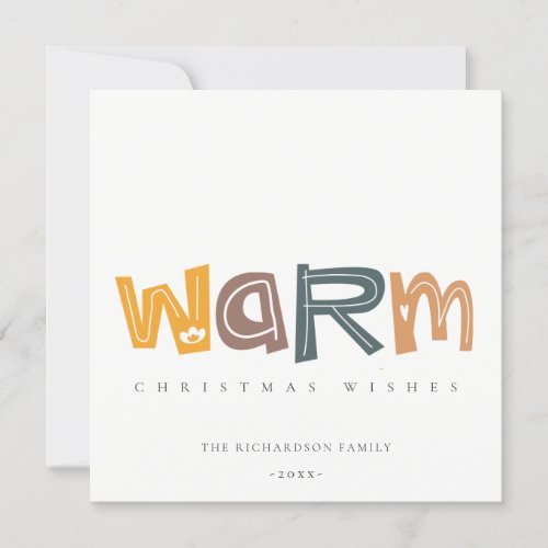 Scandi Yellow Grey Text Warm Christmas Wishes Holiday Card