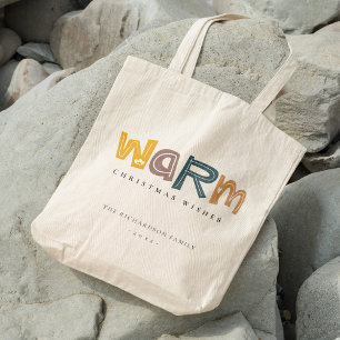 Scandi Yellow Grey Text Warm Wishes Christmas Tote Bag