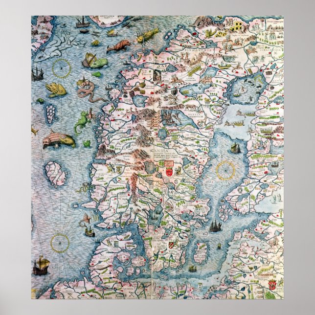 Scandinavia, detail from the Carta Marina Poster (Front)