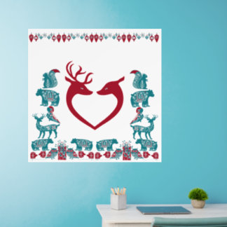 Scandinavia Folk Art Animals Nordic Reindeer Pair Wall Decal