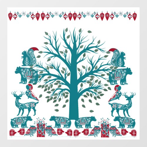 Scandinavia Folk Art Animals Nordic Tree of Life  Wall Decal