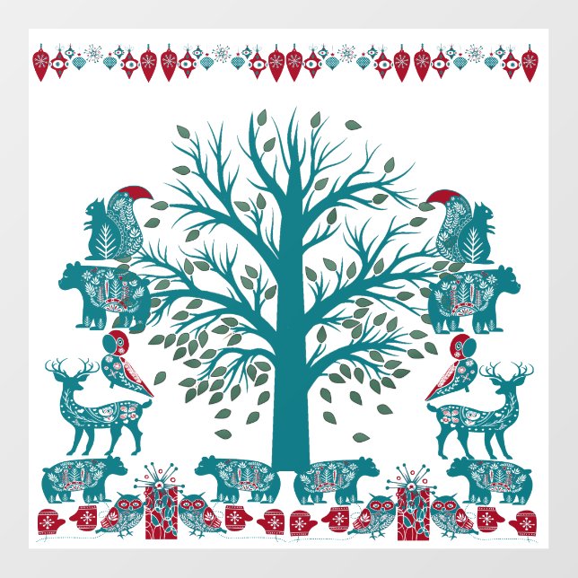 Scandinavia Folk Art Animals Nordic Tree of Life  Wall Decal (Front)